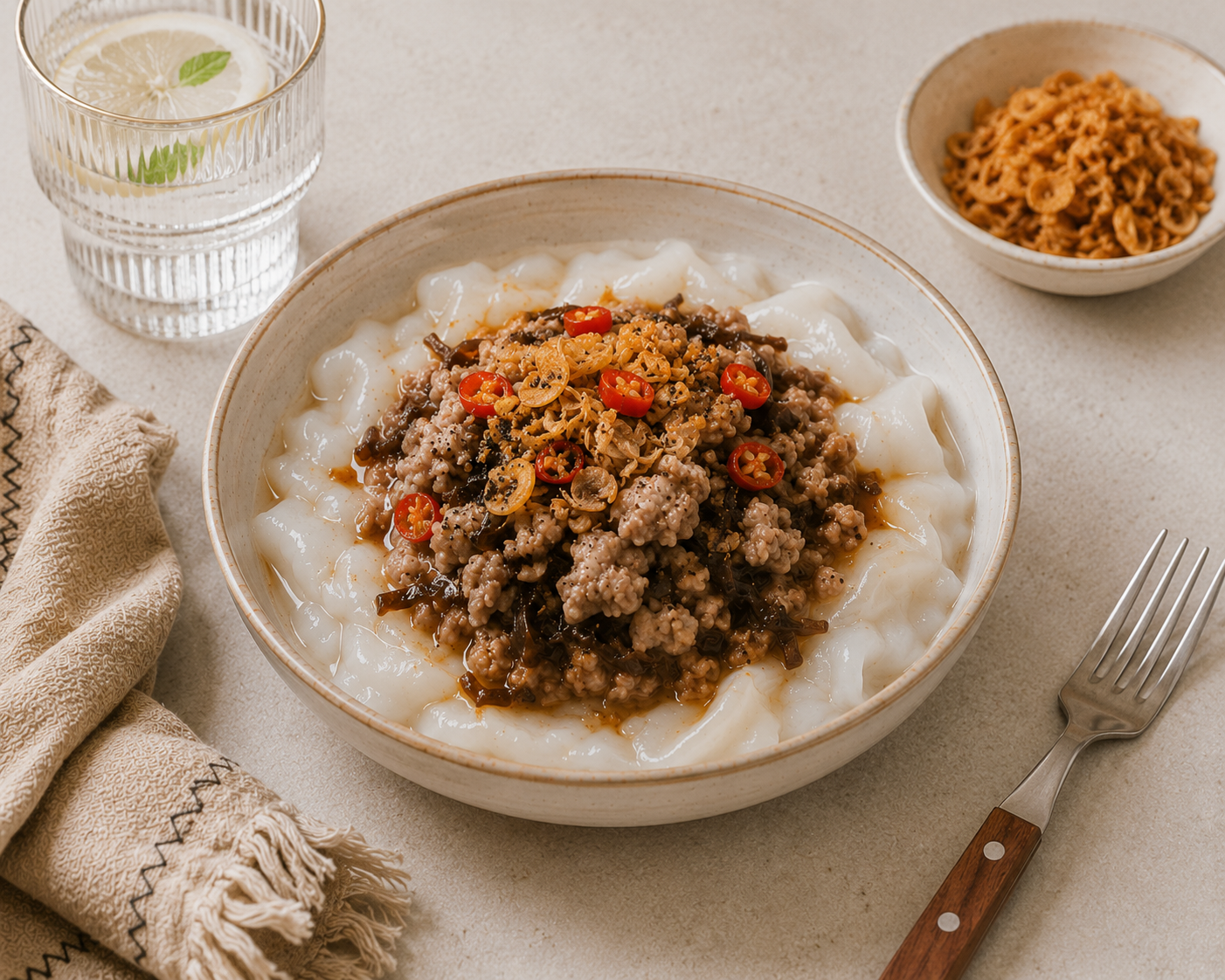Bánh đúc yến mạch nhân thịt