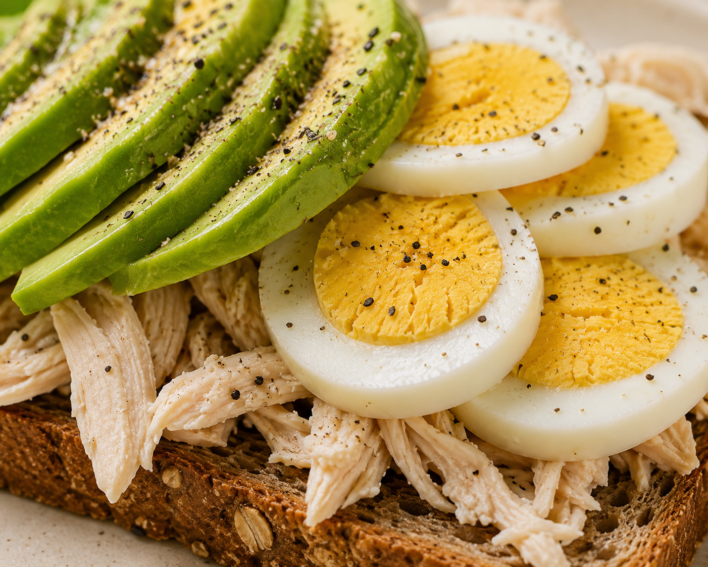 Bánh mì nguyên cám ức gà, bơ, trứng: Bữa sáng 10 phút 45g protein. · gallery 1