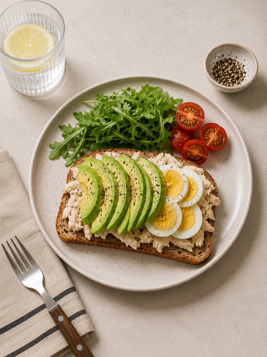 Bánh mì nguyên cám ức gà, bơ, trứng: Bữa sáng 10 phút 45g protein. · gallery 3