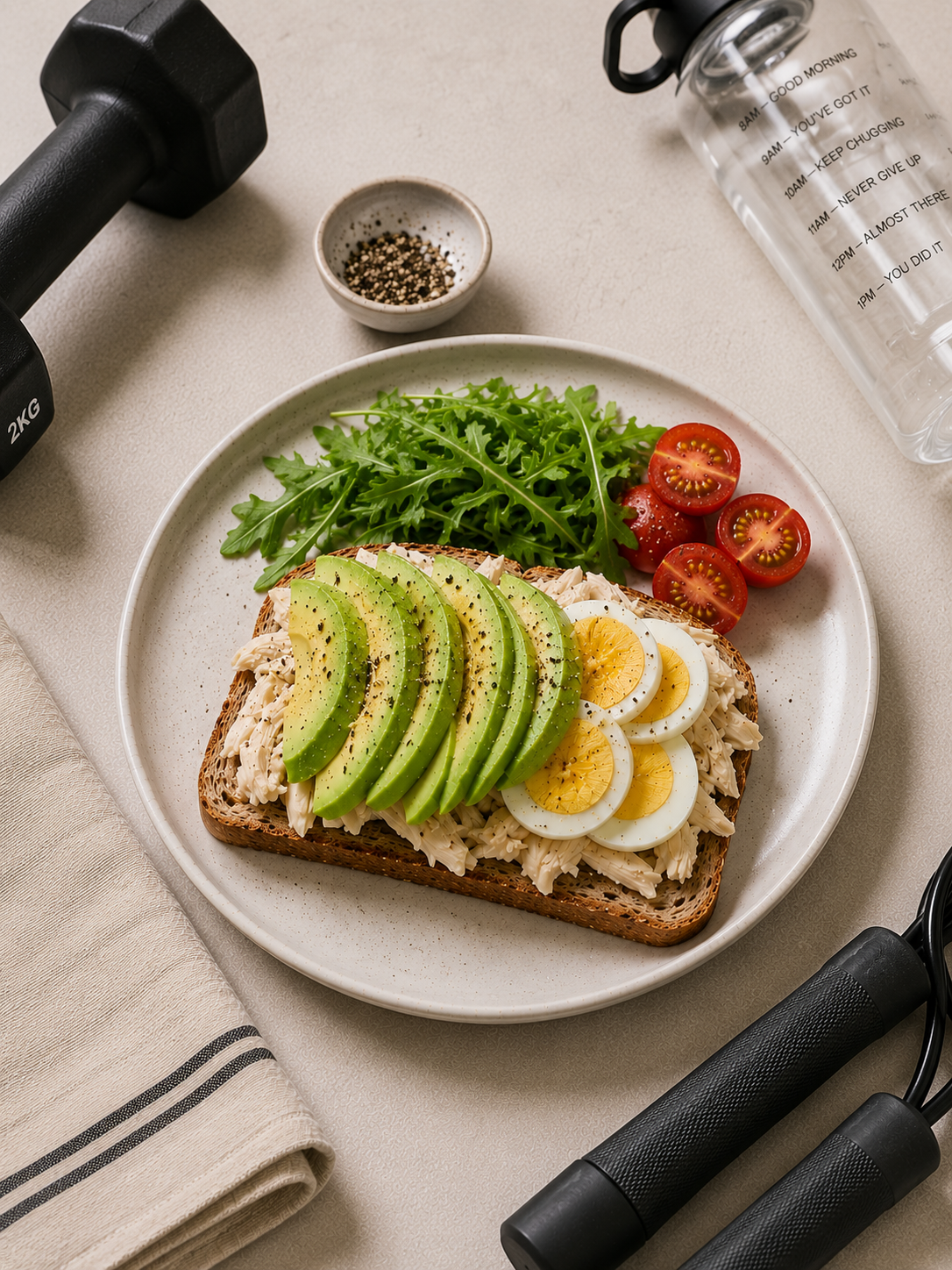 Bánh mì nguyên cám ức gà bơ trứng, bữa sáng 45g protein phase Maintain