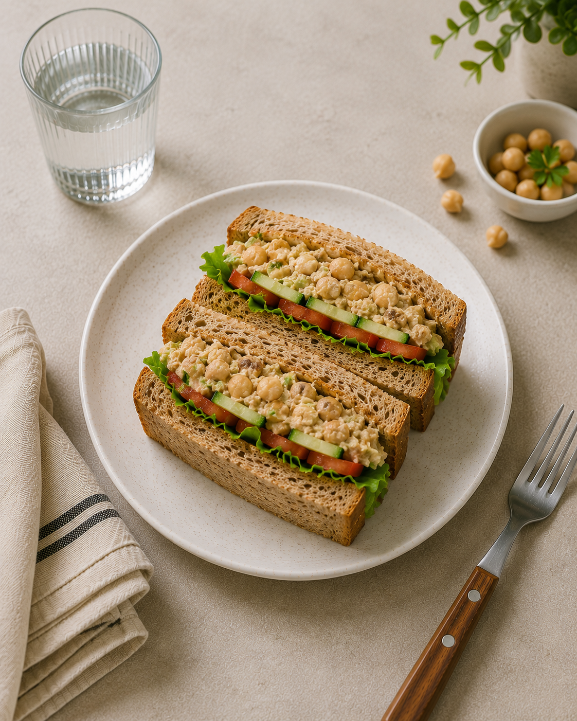 Bánh mì sandwich đậu gà thuần chay: Bữa sáng 10 phút high protein 464 kcal. · gallery 3