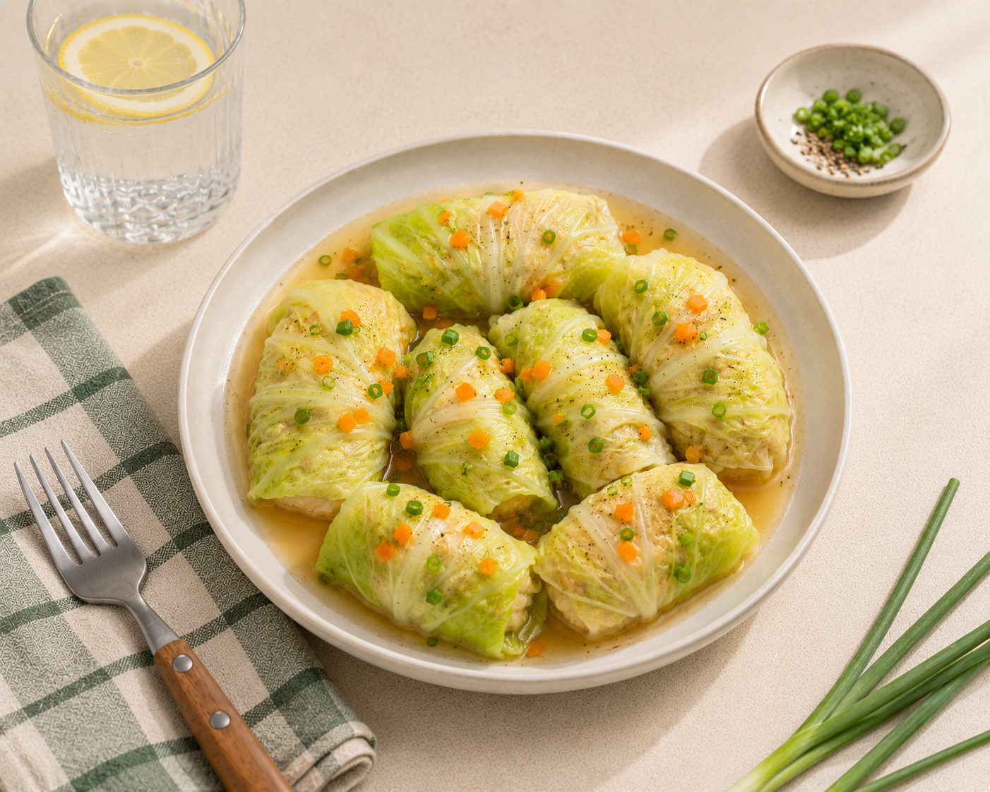 Bắp cải cuộn ức gà xay: Bữa chính 20 phút 55g protein 485 kcal. · gallery 3