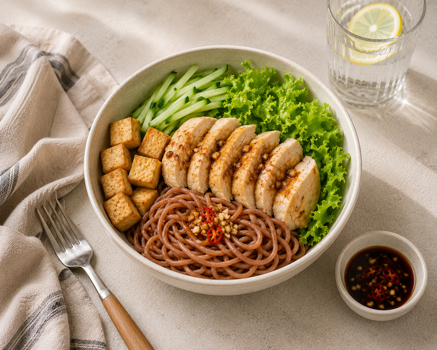 Bún gạo lứt ức gà nước tương: Bữa chính 20 phút 37g protein. · gallery 2