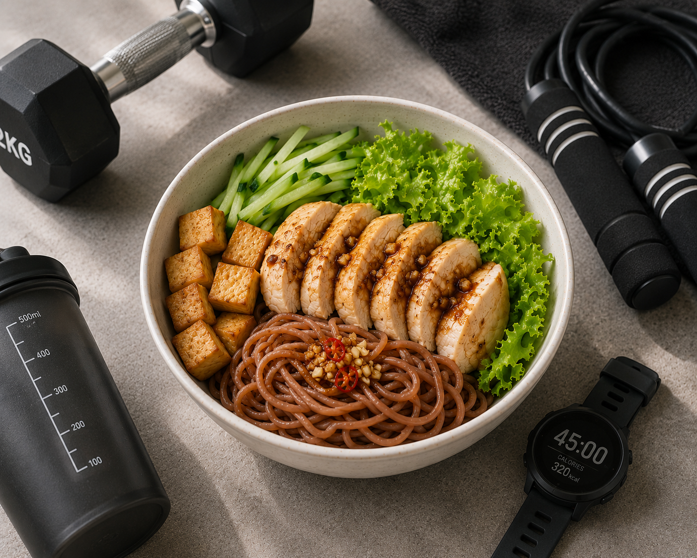 Bún gạo lứt ức gà nước tương: Bữa chính 20 phút 37g protein. · gallery 3