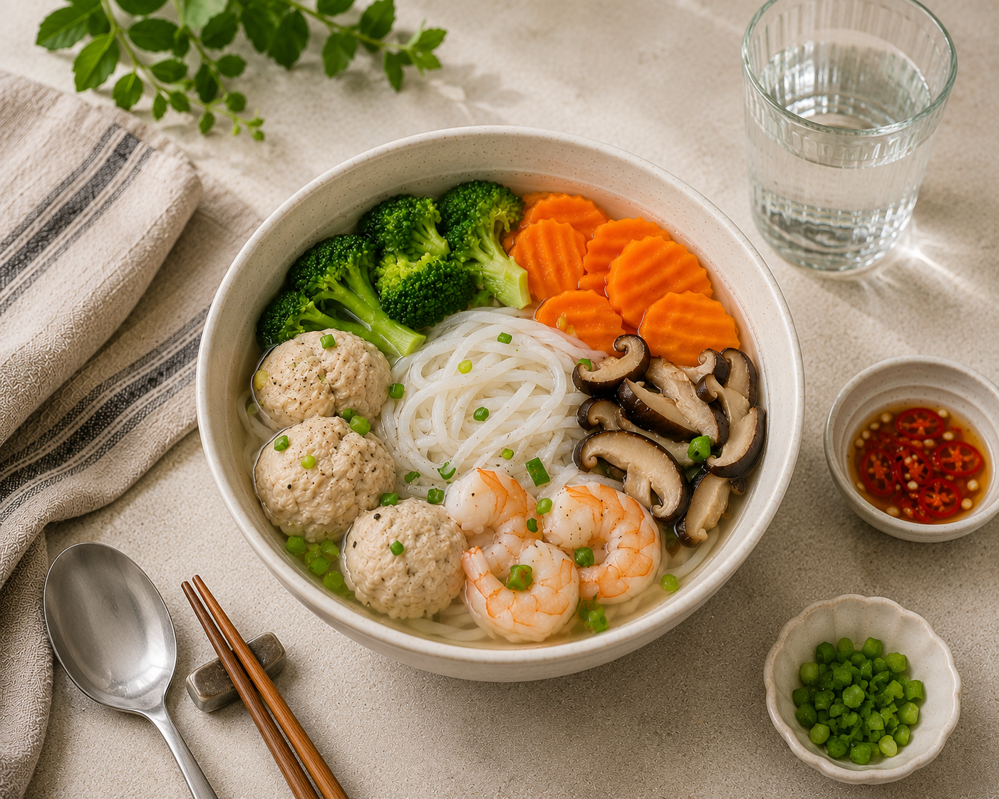 Bún mọc ức gà, 43g protein