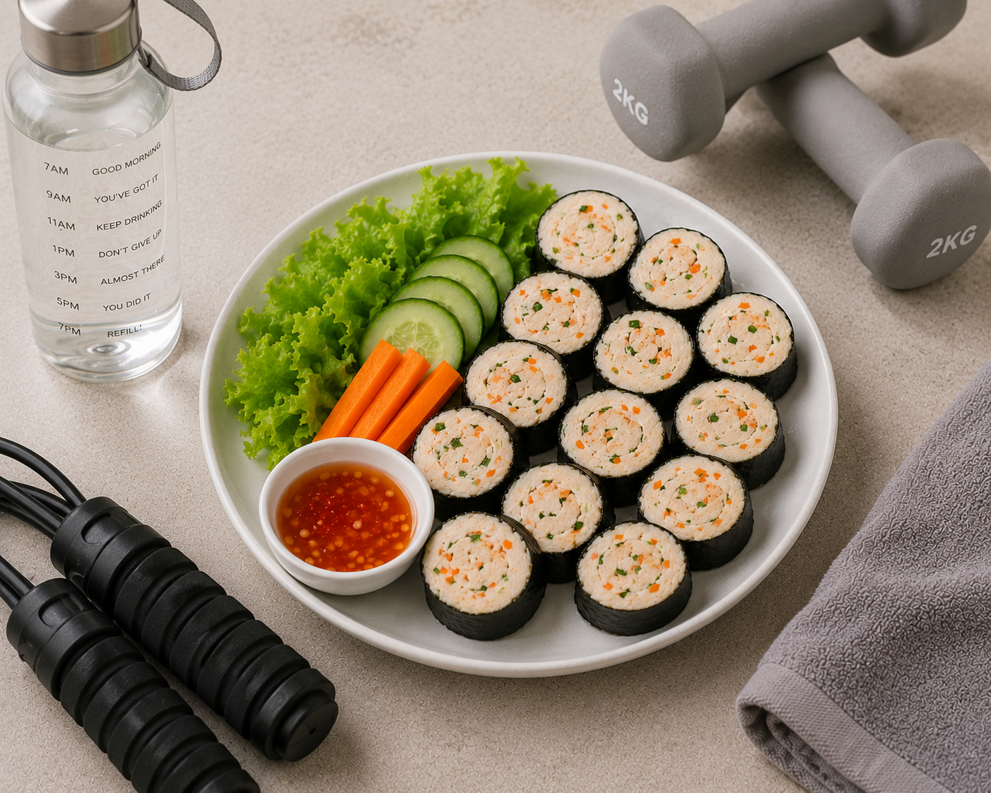 Chả ức gà cuộn rong biển chiên không dầu: Bữa chính 30 phút 64g protein. · gallery 2