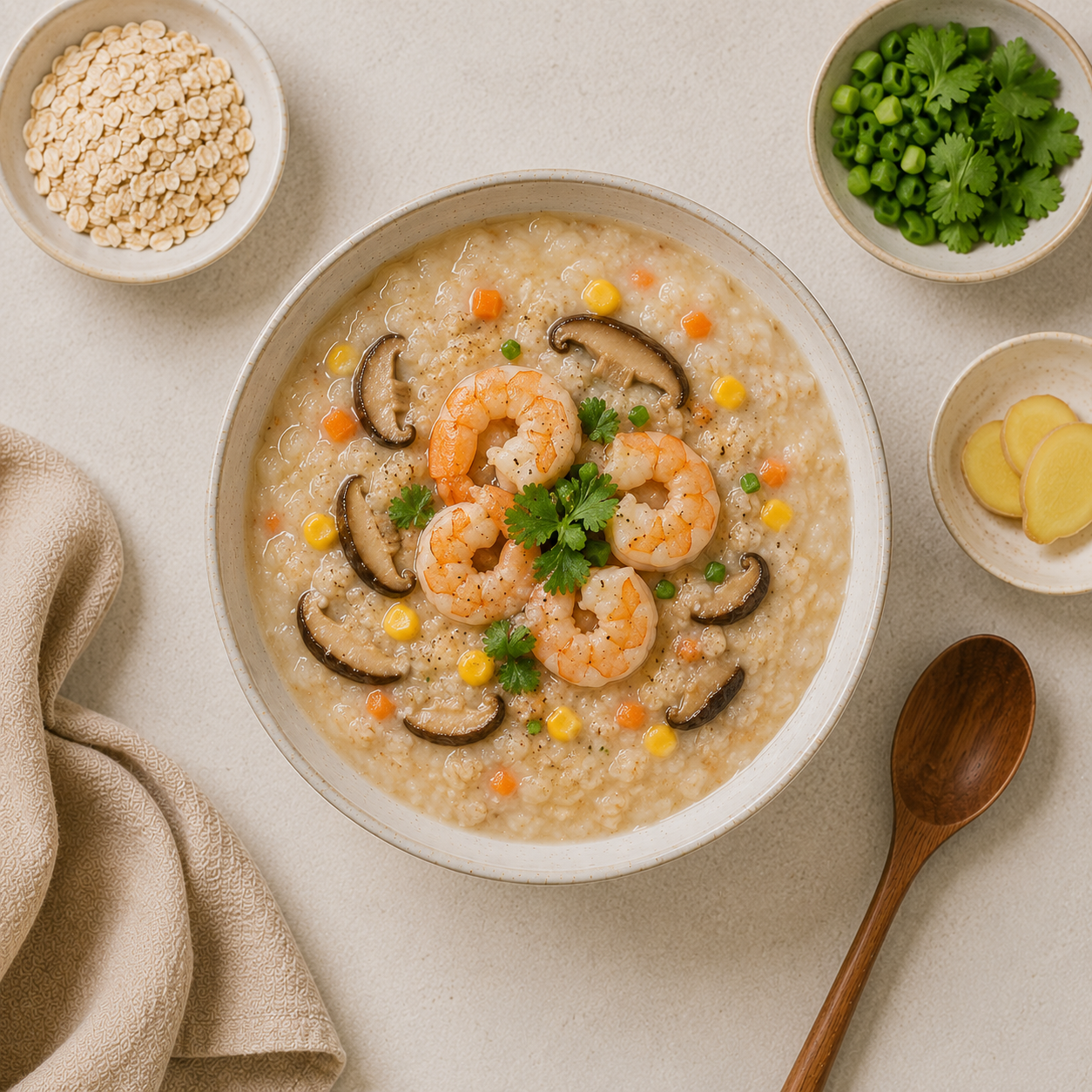 Cháo yến mạch hải sản: Bữa sáng 40g protein 477 kcal. · gallery 1
