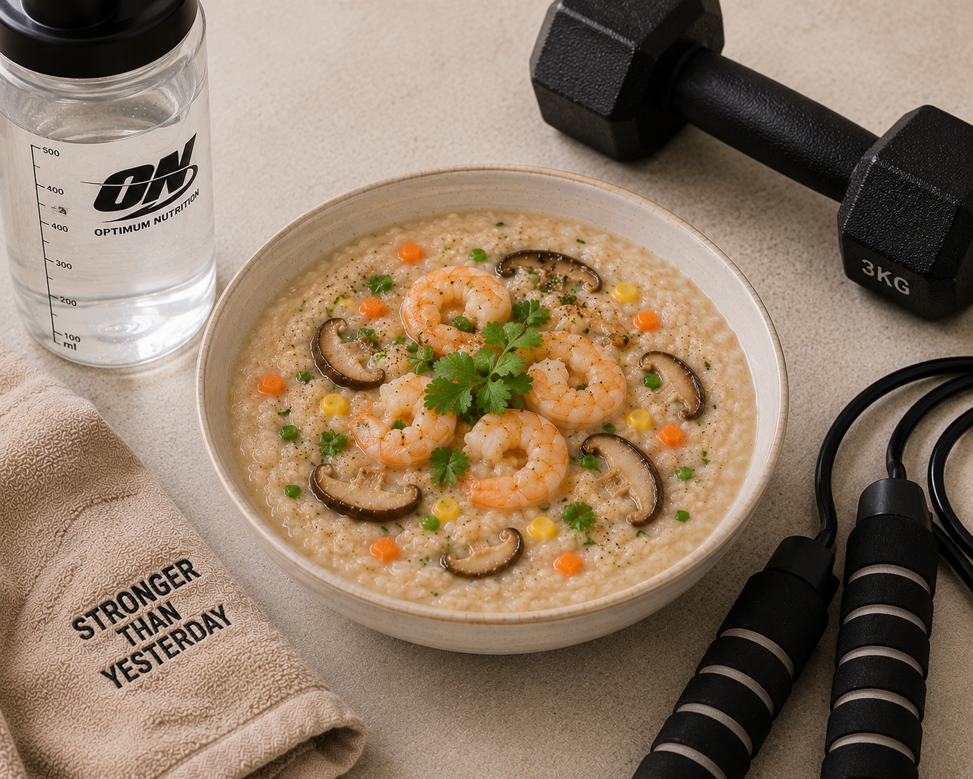Cháo yến mạch hải sản: Bữa sáng 40g protein 477 kcal. · gallery 3