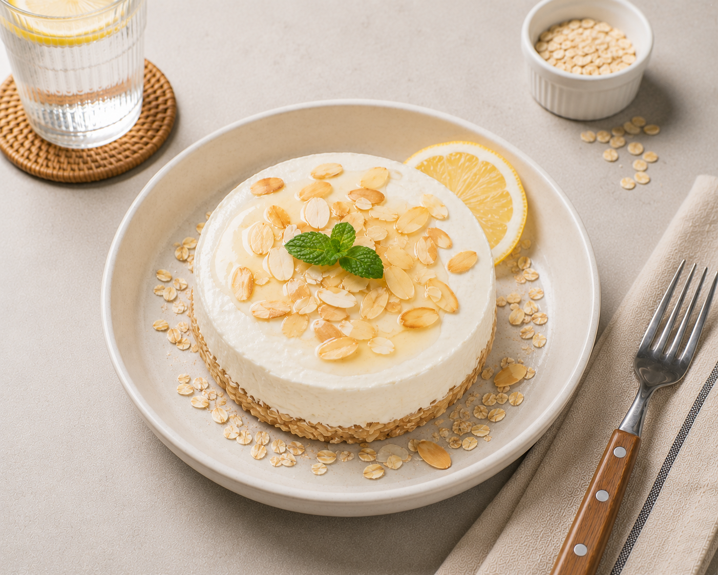 Cheesecake yến mạch Greek yogurt không nướng, 21g protein