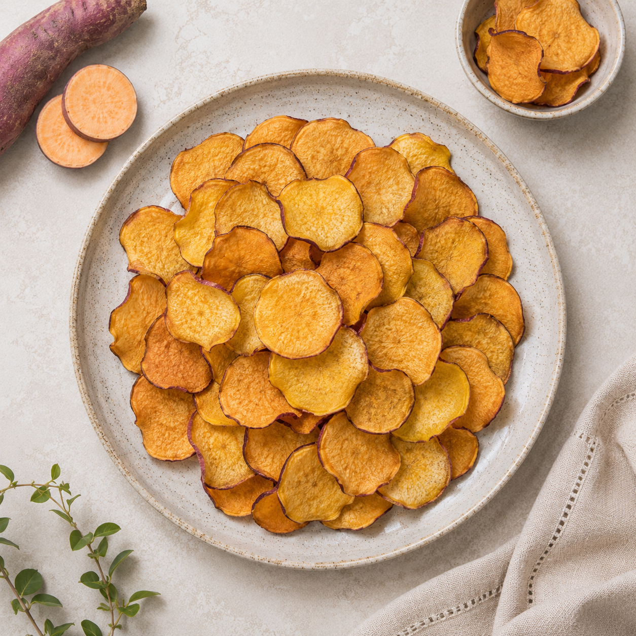 Chip khoai lang nướng lò, snack giòn không chiên