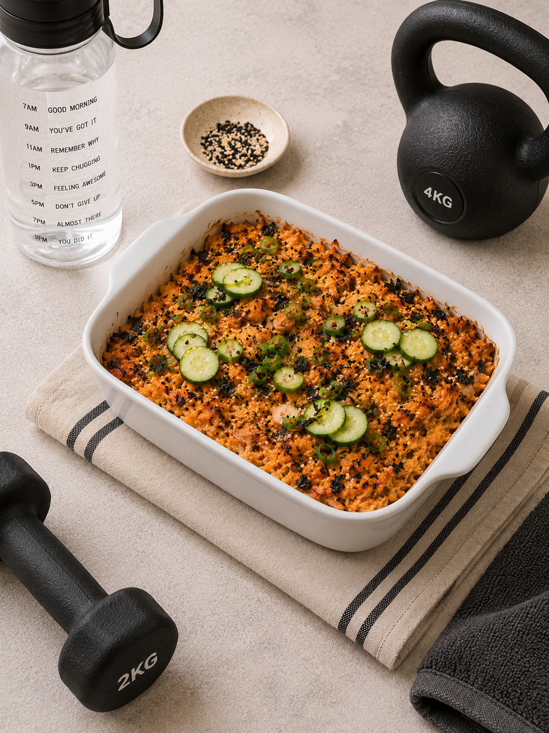 Cơm phủ cá ngừ, rau củ nướng: Bữa chính 20 phút 47g protein. · gallery 2