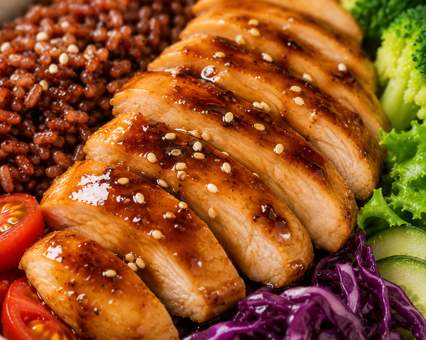 Cơm trắng ức gà sốt teriyaki: Bữa chính 25 phút 55g protein. · gallery 3