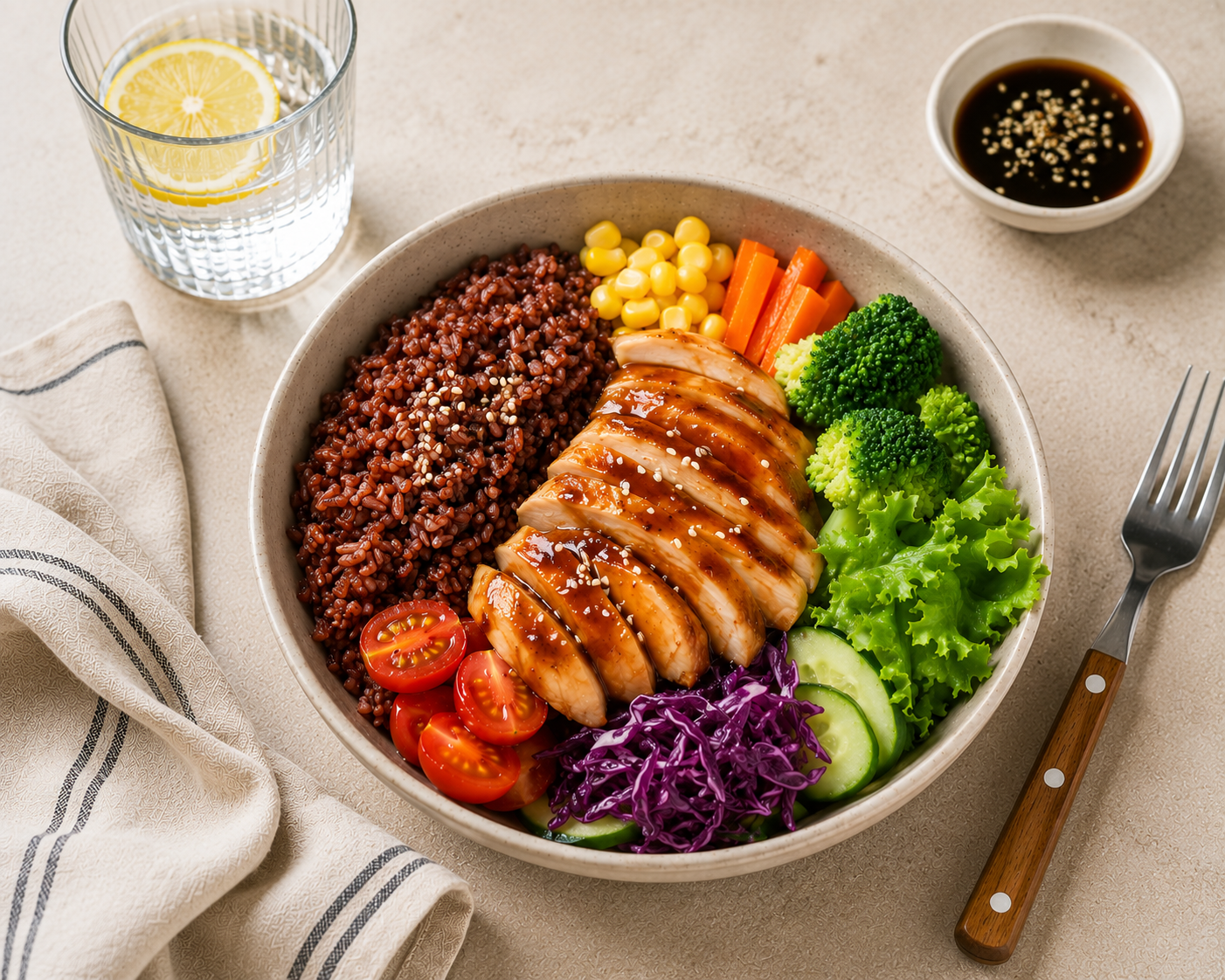 Cơm trắng ức gà sốt teriyaki, 55g protein