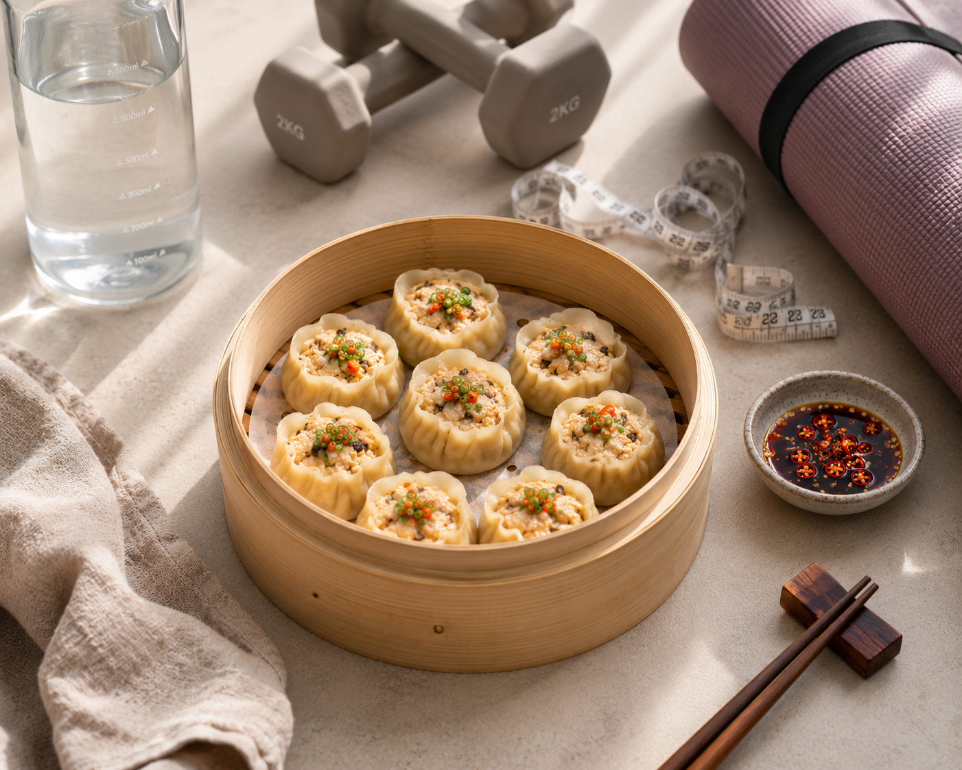 Há cảo yến mạch ức gà: Bữa chính 39g protein 474 kcal. · gallery 1