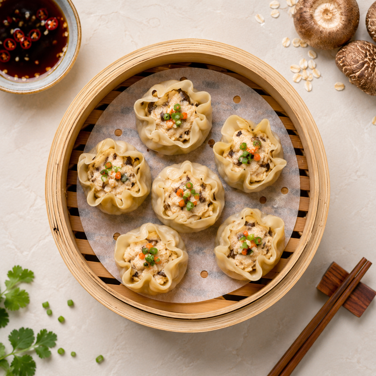 Há cảo yến mạch ức gà: Bữa chính 39g protein 474 kcal. · gallery 3