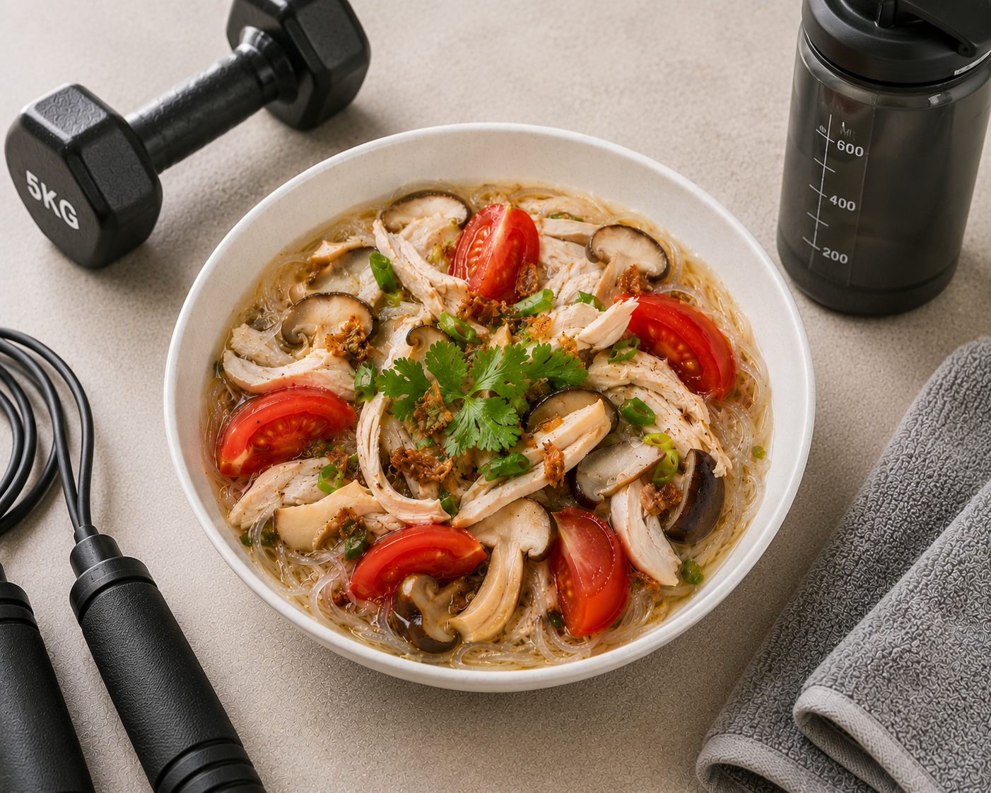 Miến dong gà nấm cà chua: Bữa chính 25 phút 57g protein. · gallery 1