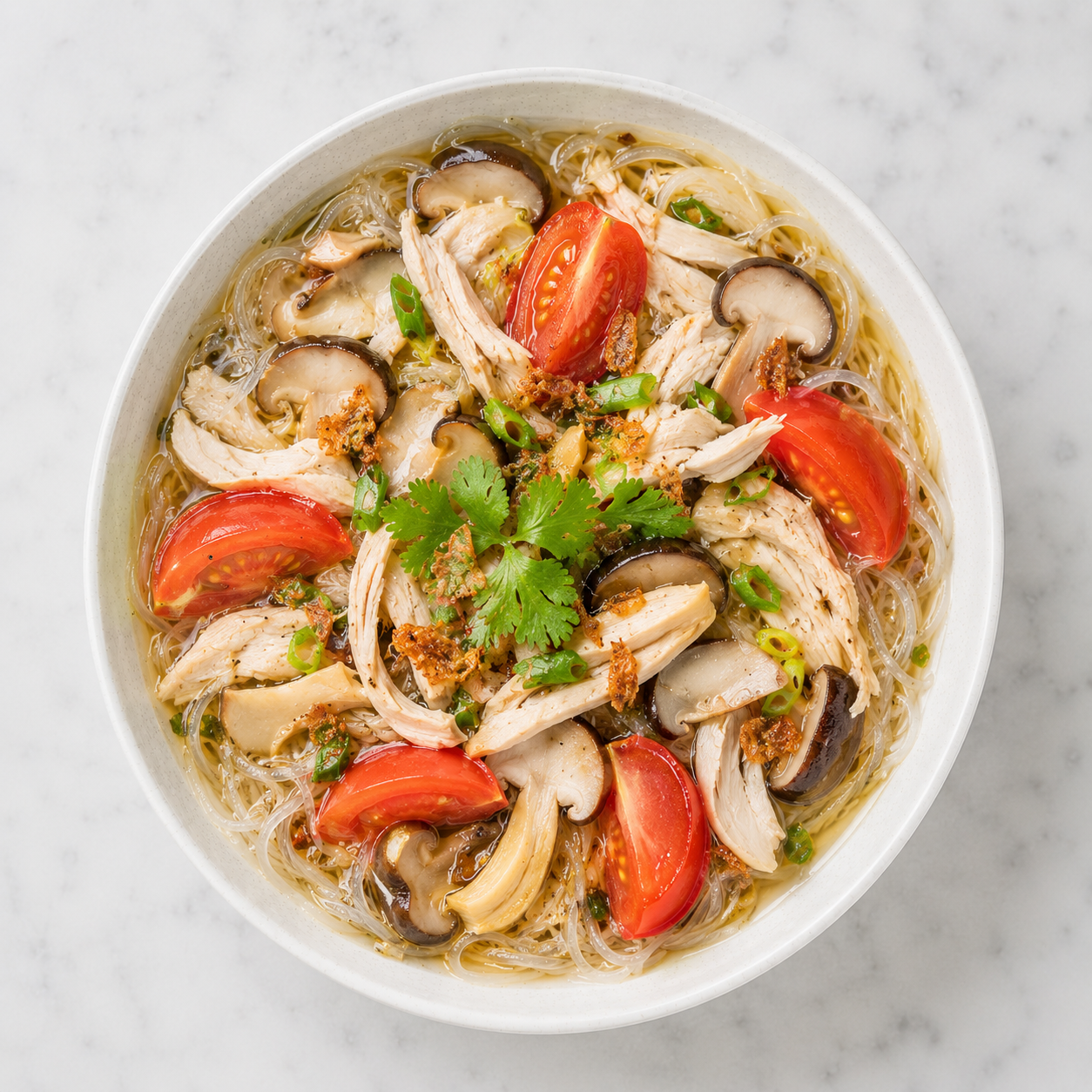 Miến dong gà nấm cà chua, 57g protein