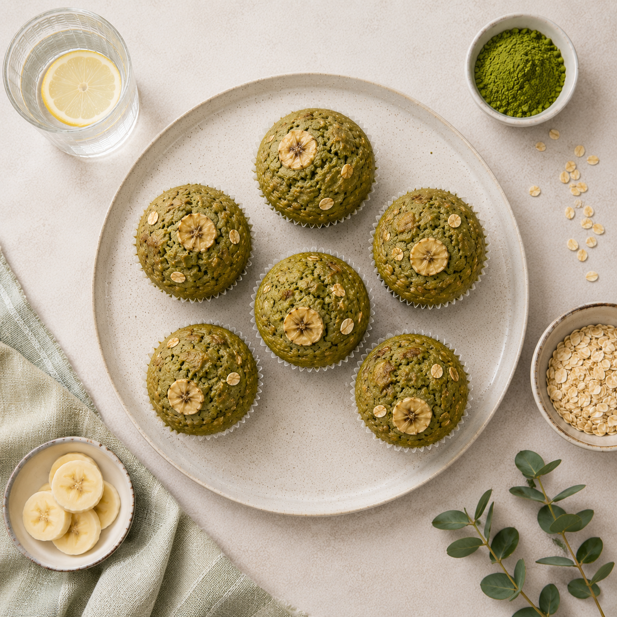 Muffin matcha chuối yến mạch: Bữa sáng 400 kcal. · gallery 1