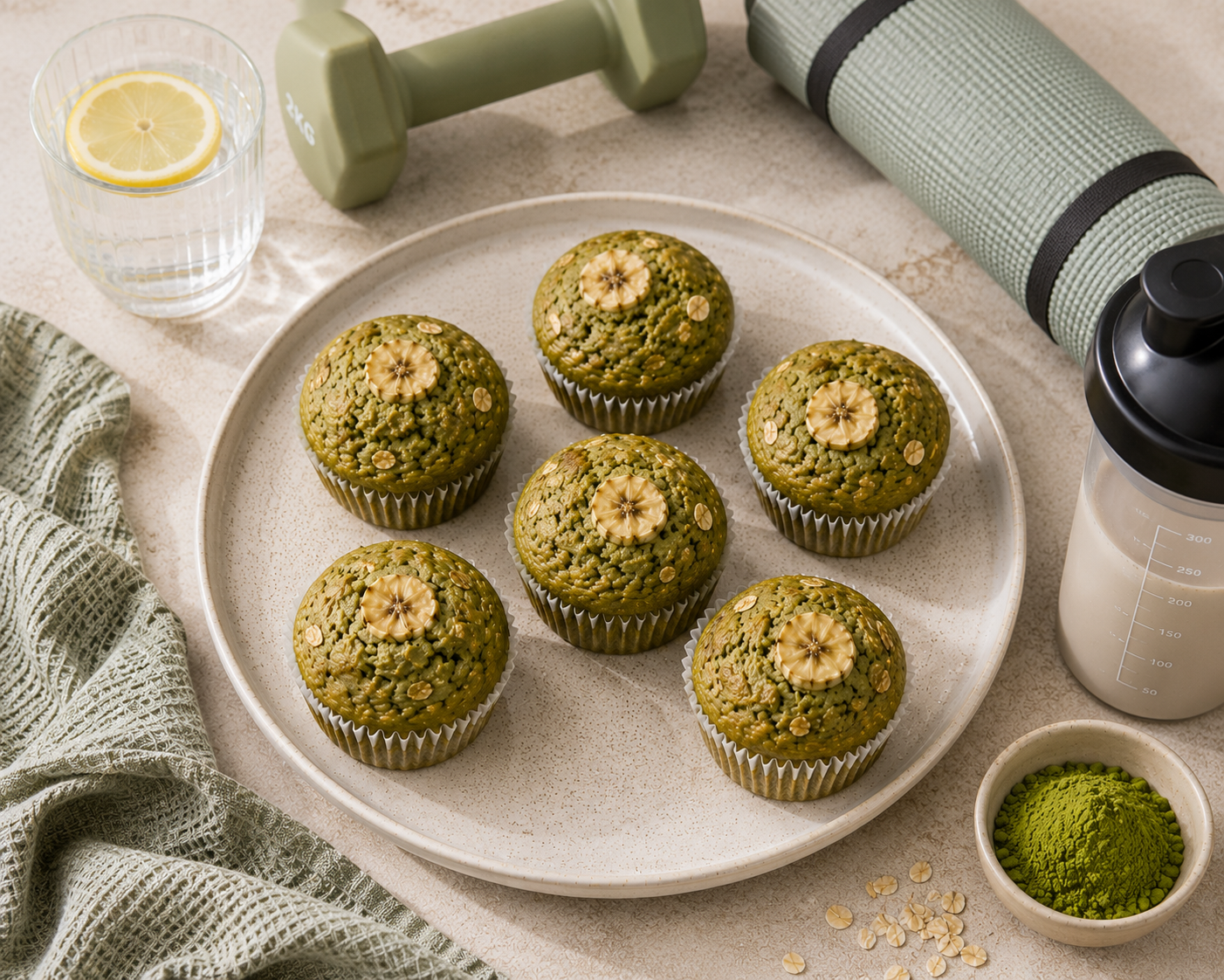 Muffin matcha chuối yến mạch: Bữa sáng 400 kcal. · gallery 2