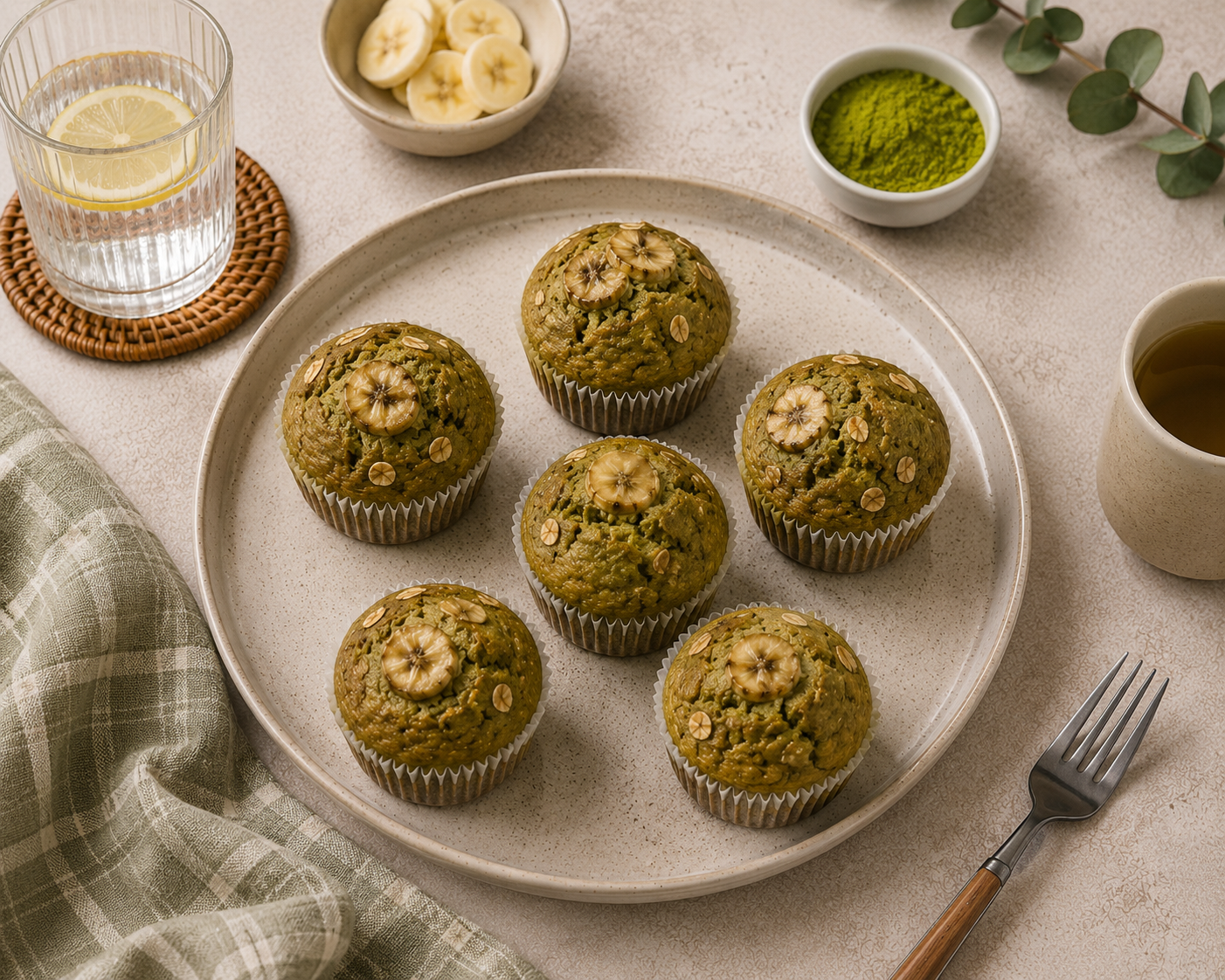 Muffin matcha chuối yến mạch