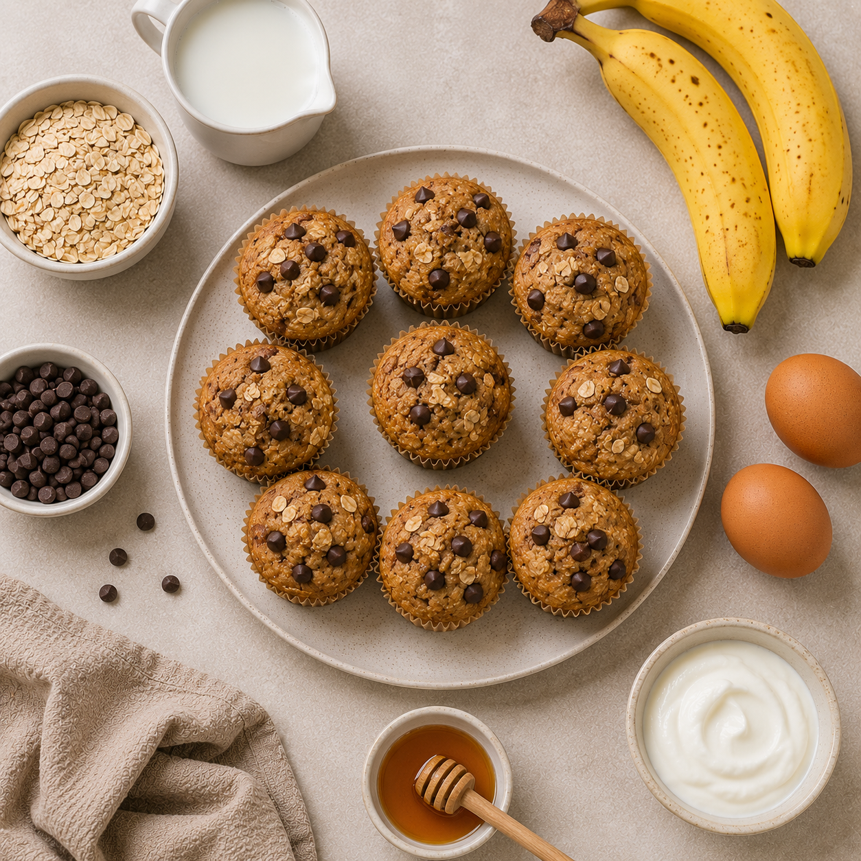 Muffin yến mạch chuối chocolate chip