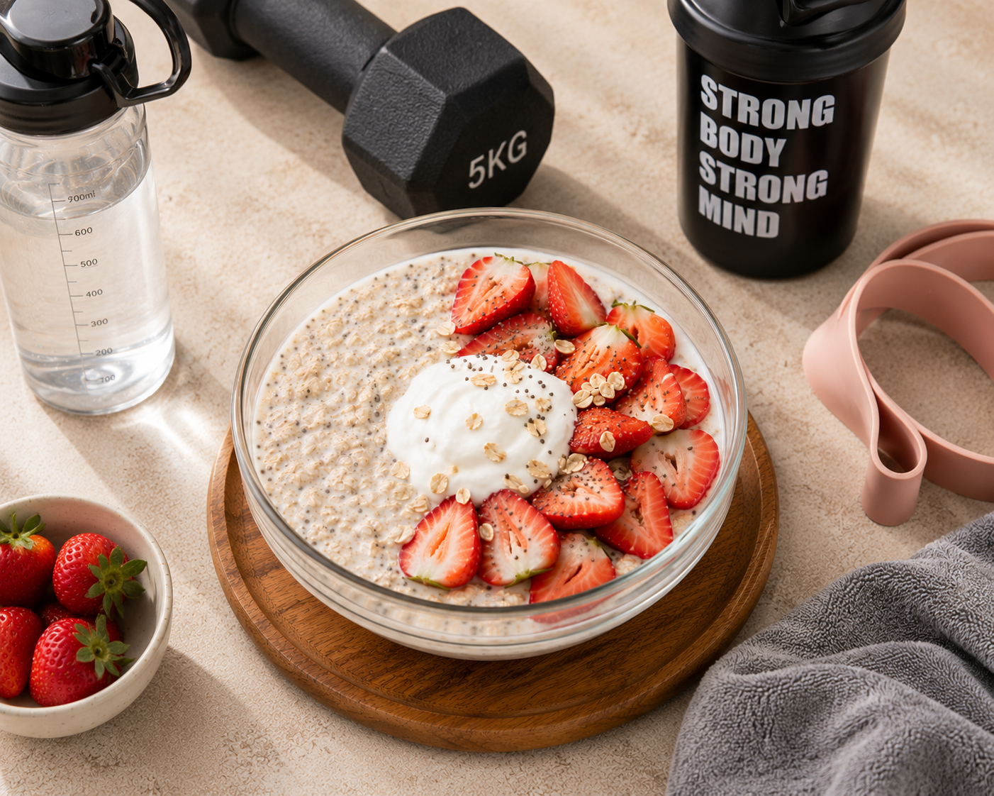 Overnight oats dâu tây Greek yogurt: Bữa sáng 10 phút 381 kcal. · gallery 1