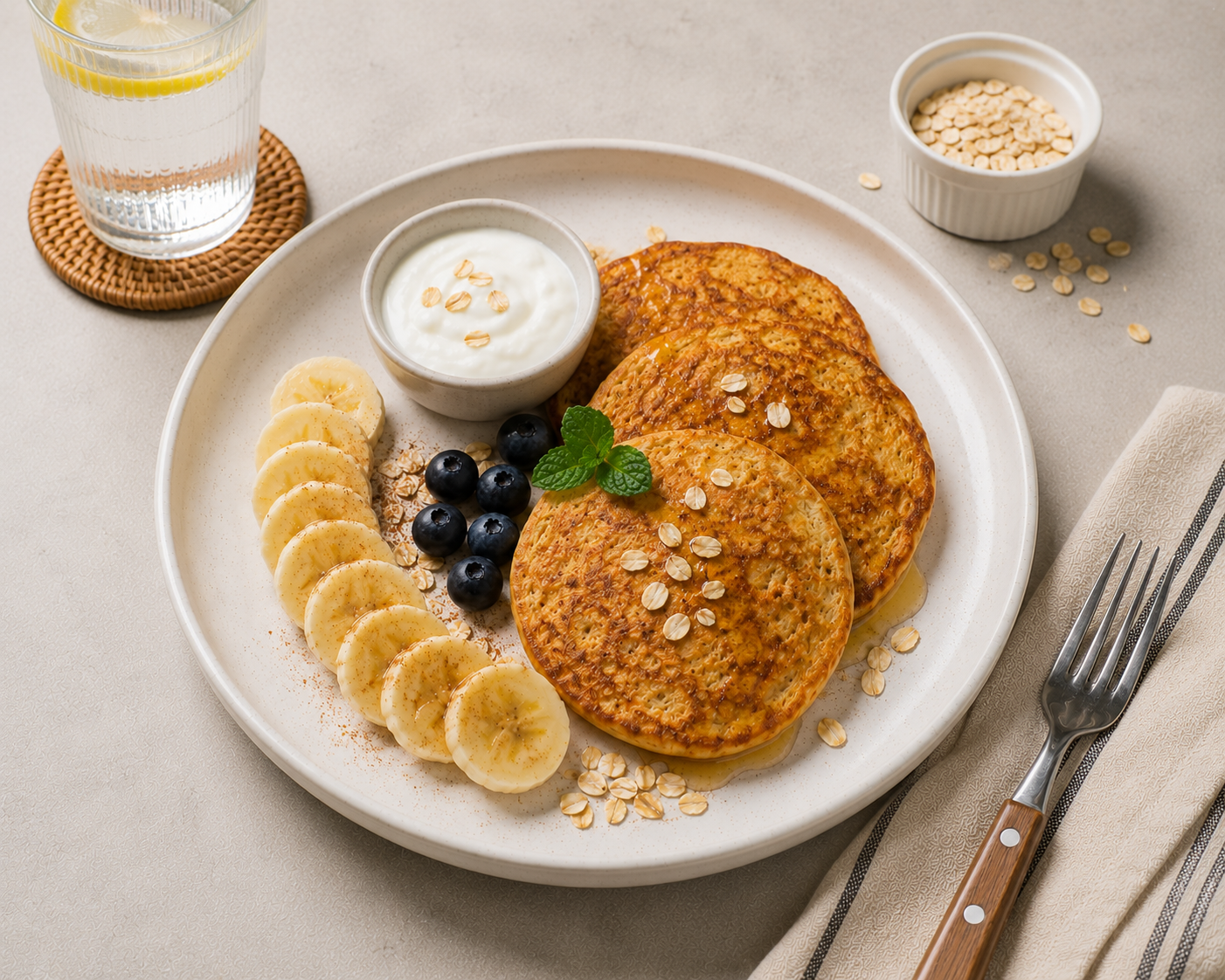 Pancake chuối yến mạch: Bữa sáng 15 phút high protein 498 kcal. · gallery 1