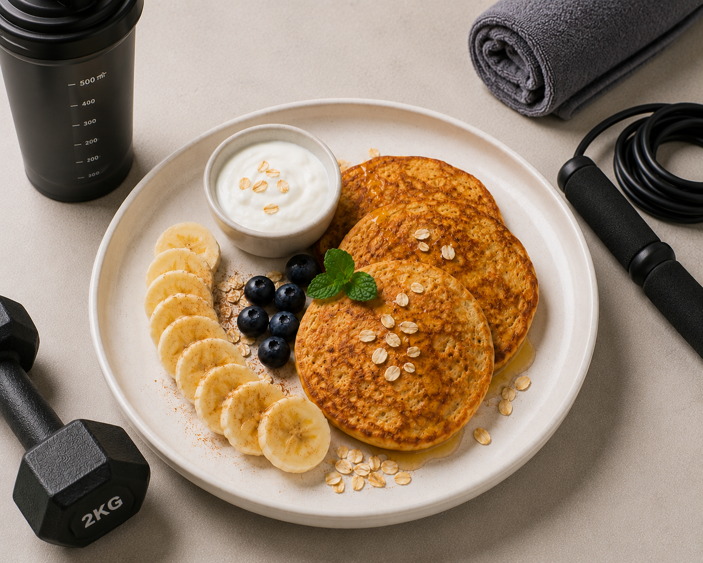 Pancake chuối yến mạch, bữa sáng high protein