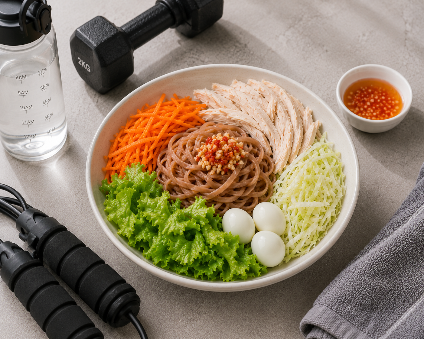 Phở gạo lứt trộn ức gà: Bữa chính 20 phút 54g protein. · gallery 3