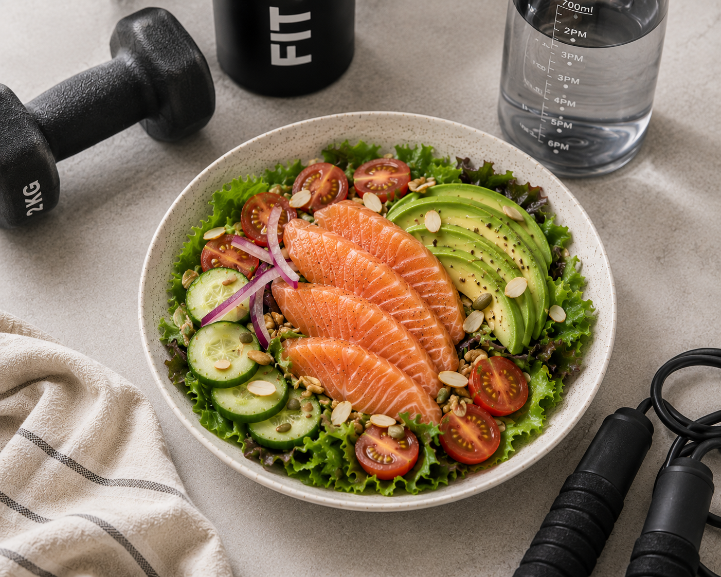 Salad bơ cá hồi: Salad 15 phút 48g protein. · gallery 3