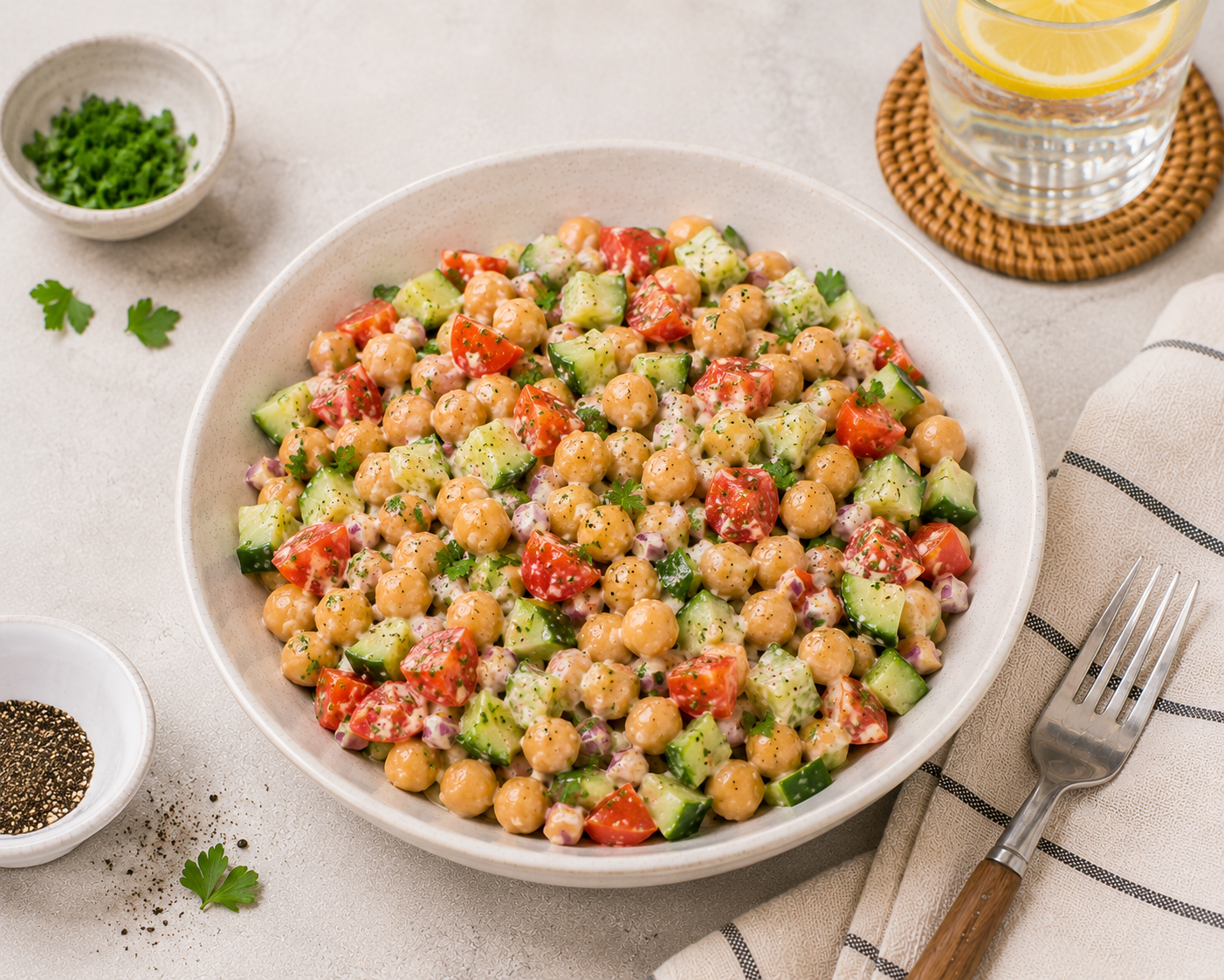 Salad đậu gà trứng luộc, 29g protein, whole food
