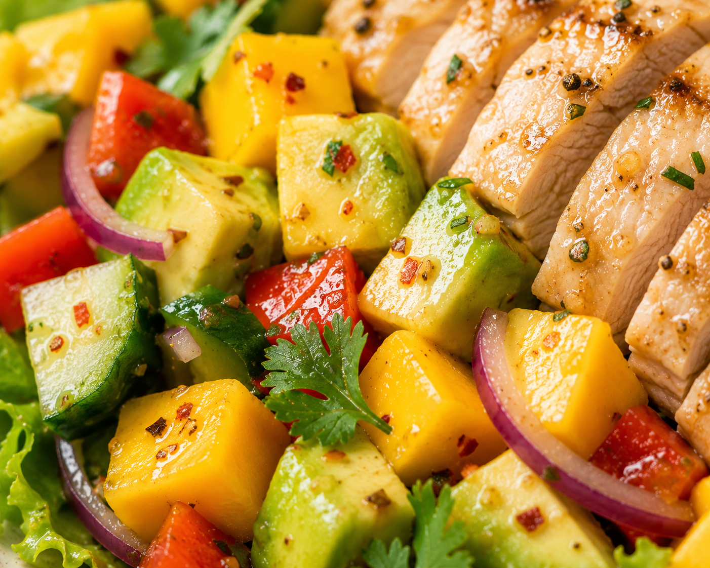Salad xoài bơ ức gà: Salad 20 phút 46g protein. · gallery 1