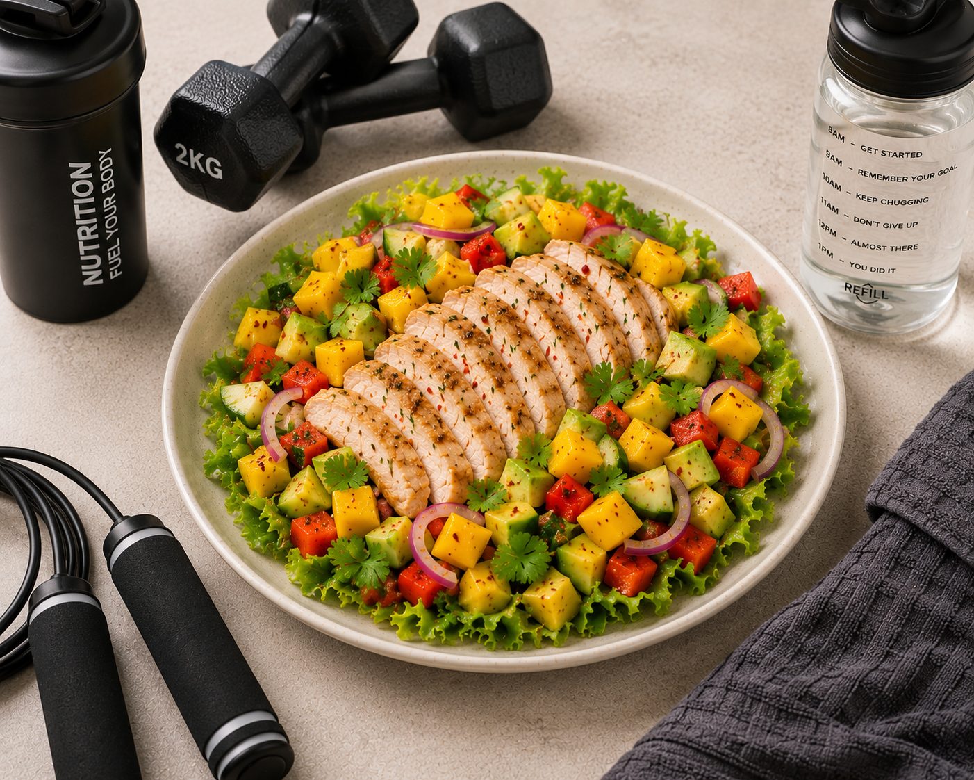 Salad xoài bơ ức gà: Salad 20 phút 46g protein. · gallery 3