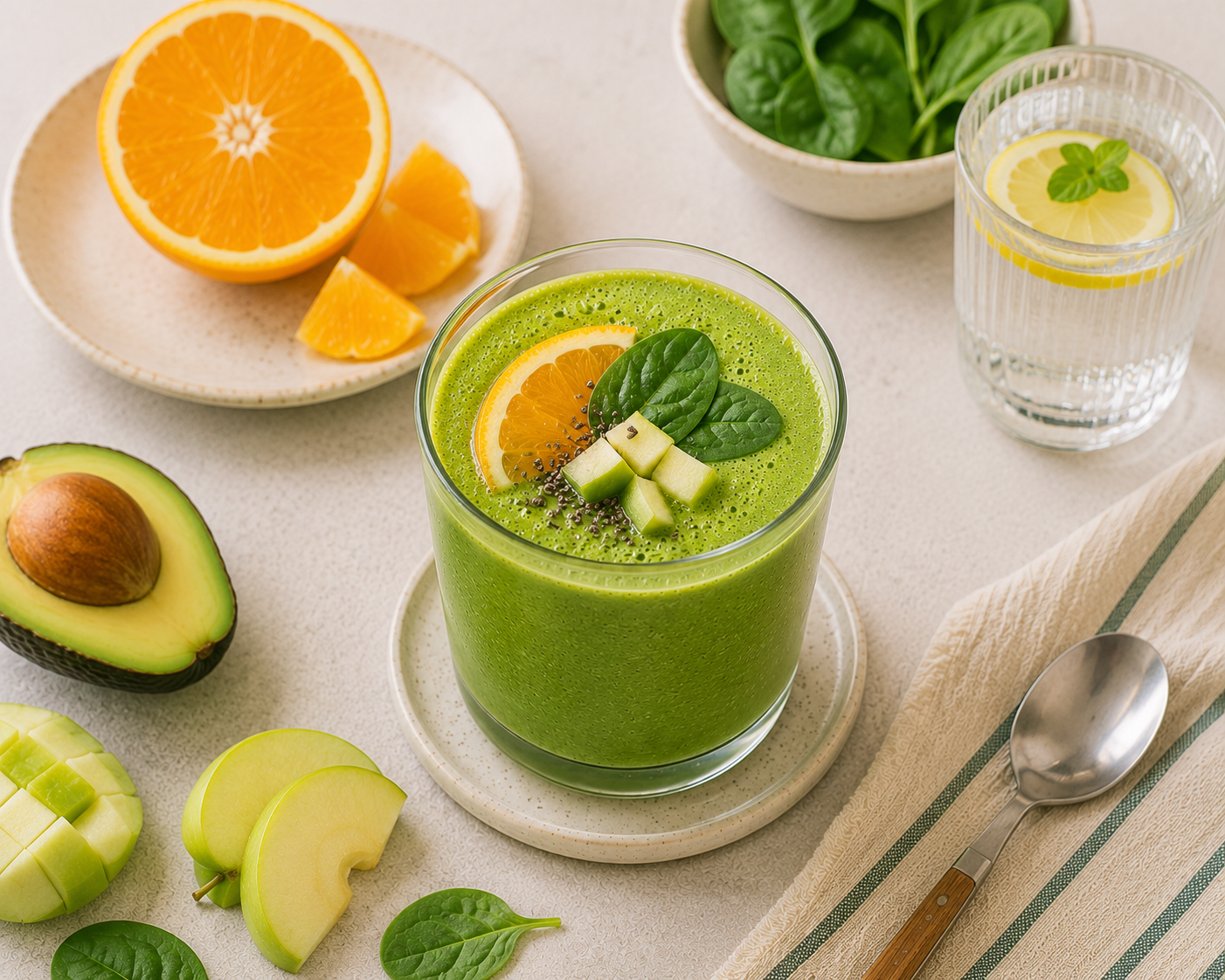 Sinh tố cam bơ rau bina, smoothie whole food