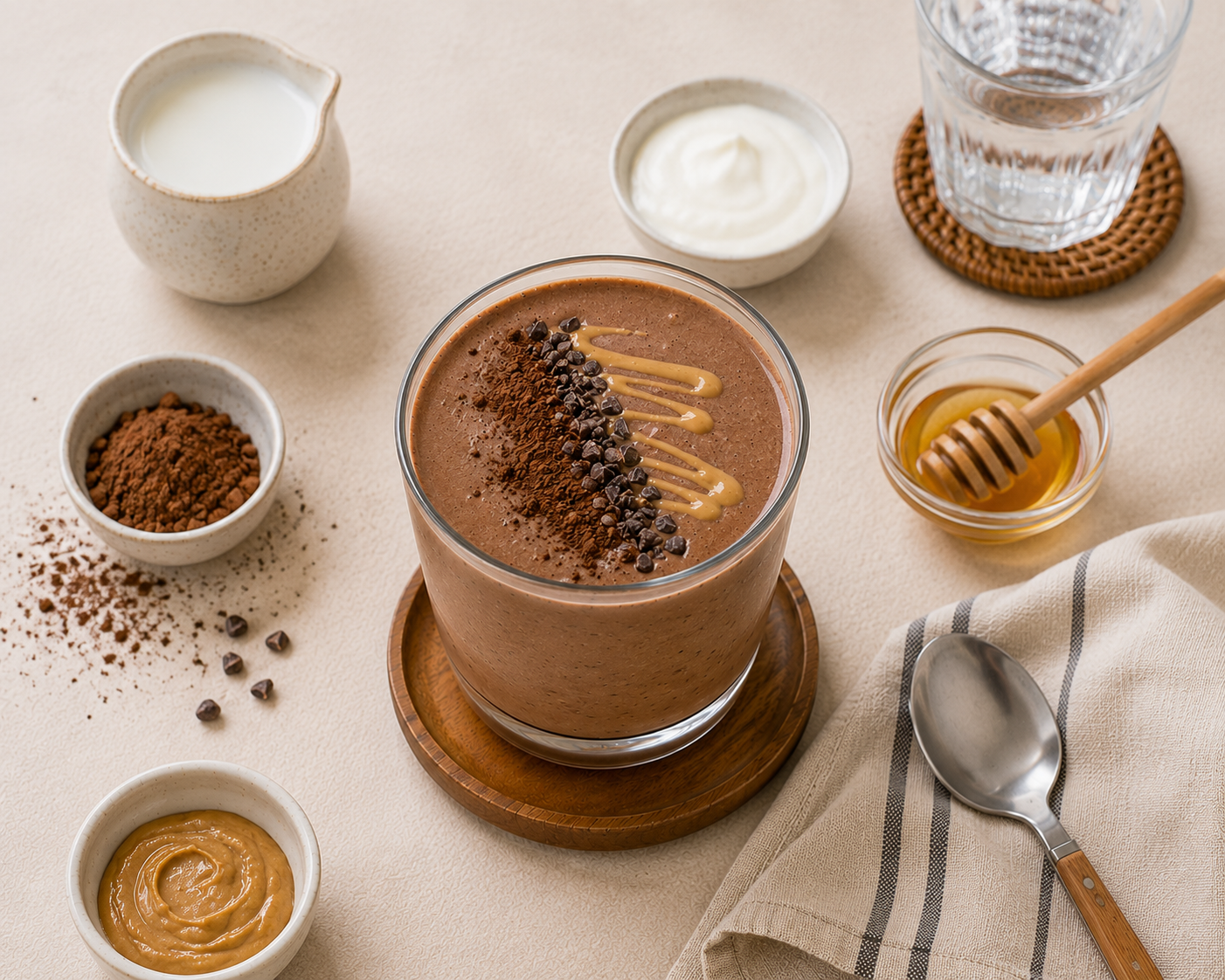 Smoothie cacao hạnh nhân, Greek yogurt
