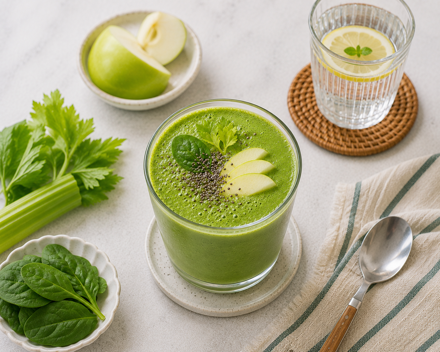Smoothie cần tây táo xanh rau bina, high protein